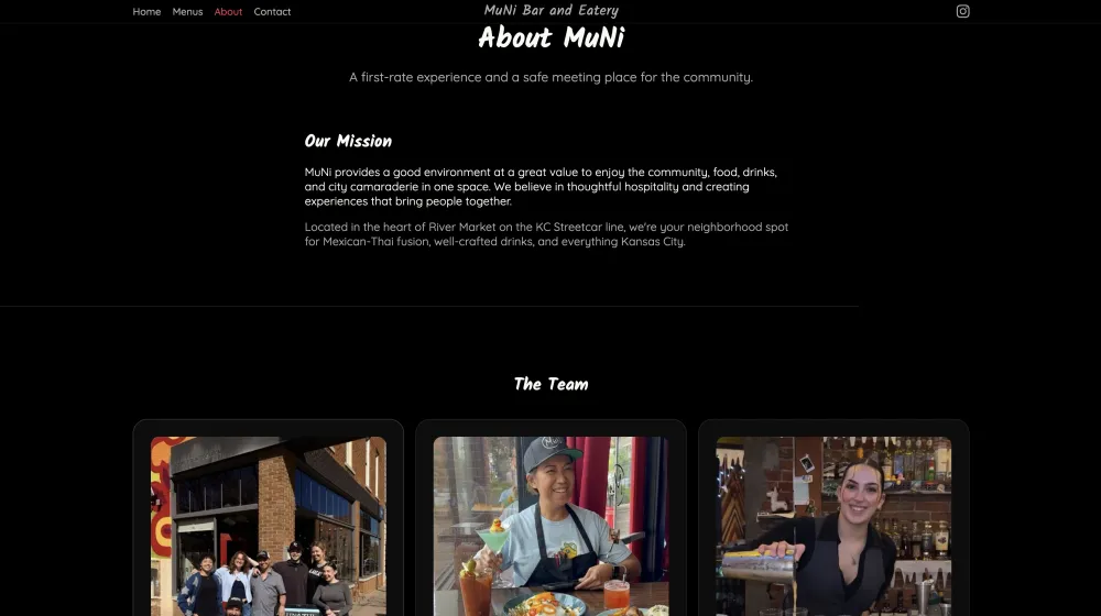 muni kc about page with mission statement and team photos