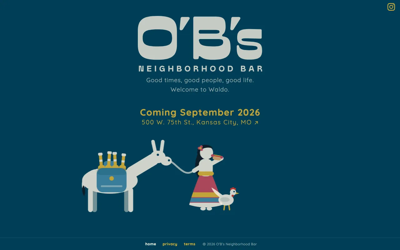 o'b's neighborhood bar website screenshot